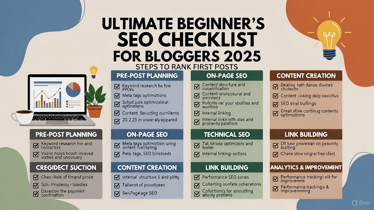 Ultimate Beginner SEO Checklist for Bloggers in 2025: 25 Simple Steps To Rank Your First Posts